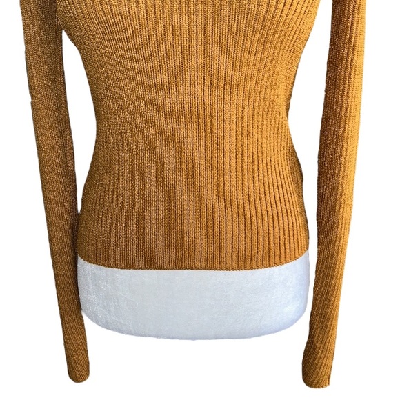Intermix Collared Scoop Neck Copper Orange Ribbed Knit Cropped Sweater Top - S - Picture 7 of 15